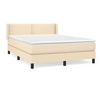 Qnhdfrt Full Bed Frame with Pocket Spring Mattress and Headboard, Cream | Complete 140x190 cm set includes a soft mattress topper and height-adjustable headboard for bedroom comfort.