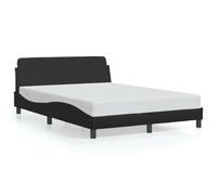 Qnhdfrt Full Black Faux Leather Bed Frame with Wave Design | Features supportive wooden slats that eliminate the need for a box spring, fitting standard 54x75 inch mattresses.