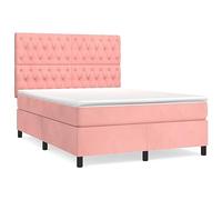 Qnhdfrt Full Pink Velvet Box Spring Bed with Mattress & Topper