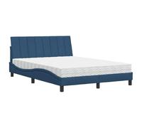 Qnhdfrt Hanko Lit rembourré 140 x 190 cm avec matelas et tête de lit, lit double avec sommier à lattes, matelas en mousse, housse en tissu résistant, bleu