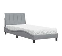 Qnhdfrt Hanko Lit rembourré 90 x 200 cm avec matelas en mousse et tête de lit, lit simple avec sommier à lattes, housse en tissu gris clair, lit confortable pour chambre à coucher ou chambre d'amis