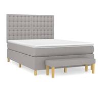 Qnhdfrt Lit à Sommier 140x190 cm avec Matelas et Banc, Gris Clair | Ensemble complet avec matelas à ressorts ensachés, surmatelas en mousse, tête de lit et banc de lit assorti.