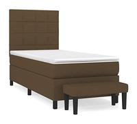 Qnhdfrt Lit à Sommier 90x190 cm avec Matelas et Surmatelas, Lit Simple Complet avec Tête de Lit Réglable en Hauteur et Banc de Bout de Lit, Tissu Marron Foncé pour Adulte et Ado