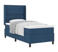 Qnhdfrt Lit à sommier tapissier 100 x 200 cm avec matelas et surmatelas, lit simple avec tête de lit réglable, lit rembourré moyennement ferme, housse en tissu bleu, cadre stable en bois de pin