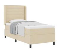 Qnhdfrt Lit à sommier tapissier 100 x 200 cm avec matelas et surmatelas, lit simple en tissu crème, tête de lit réglable, fermeté moyenne, lit rembourré pour chambre à coucher