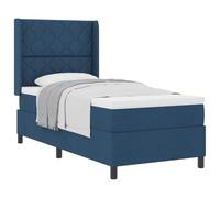 Qnhdfrt Lit à sommier tapissier, 100 x 200 cm, lit simple avec matelas, surmatelas et tête de lit réglable, cadre de lit moderne en bois avec housse en tissu résistant, bleu, pour chambre à coucher