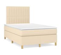Qnhdfrt Lit à sommier tapissier 120 x 200 cm crème - Ensemble complet avec matelas à ressorts ensachés, surmatelas et tête de lit réglable en hauteur - Lit rembourré confortable en tissu