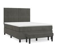 Qnhdfrt Lit à sommier tapissier 140 x 190 cm avec matelas à ressorts ensachés, surmatelas et banc, lit rembourré en velours gris foncé, tête de lit réglable en hauteur pour chambre à coucher