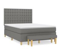 Qnhdfrt Lit à sommier tapissier 140 x 190 cm avec matelas à ressorts ensachés, surmatelas et banc, tête de lit réglable en hauteur, housse en tissu gris foncé, solution complète pour chambre à coucher