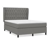 Qnhdfrt Lit à sommier tapissier, 140 x 190 cm, gris foncé, ensemble complet avec matelas à ressorts ensachés et surmatelas, tête de lit réglable en hauteur, lit rembourré stable pour chambre à coucher