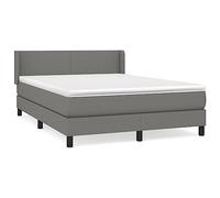 Qnhdfrt Lit à sommier tapissier, 140 x 190 cm, gris foncé, lit rembourré avec matelas à ressorts ensachés et surmatelas, tête de lit réglable en hauteur, tissu résistant, lit pour chambre à coucher