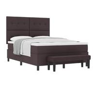 Qnhdfrt Lit à sommier tapissier 140 x 190 cm, marron foncé, ensemble complet avec matelas, surmatelas et banc, lit rembourré avec tête de lit réglable, matelas à ressorts ensachés moyennes, meubles de