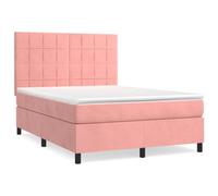Qnhdfrt Lit à sommier tapissier, 140 x 190 cm, rose, avec matelas à ressorts ensachés et surmatelas, lit rembourré de luxe avec tête de lit réglable, housse en velours, pour chambre à coucher