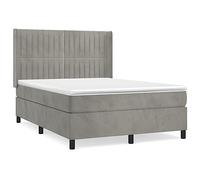 Qnhdfrt Lit à sommier tapissier, 140 x 200 cm, gris clair, lit rembourré de luxe en velours avec tête de lit réglable, matelas à ressorts ensachés et surmatelas, confort de sommeil moderne pour