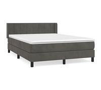 Qnhdfrt Lit à sommier tapissier, 140 x 200 cm, gris foncé, lit de luxe en velours avec matelas à ressorts ensachés et surmatelas, tête de lit réglable en hauteur, système de couchage confortable pour