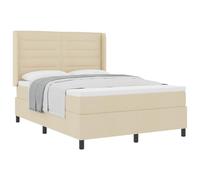 Qnhdfrt Lit à sommier tapissier, 140 x 200 cm, lit double avec matelas, surmatelas et tête de lit réglable, lit rembourré en crème, design moderne, cadre stable en bois
