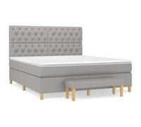 Qnhdfrt Lit à sommier tapissier 160 x 200 cm avec matelas à ressorts ensachés, surmatelas et banc, lit rembourré avec tête de lit réglable en hauteur, gris clair, ensemble complet pour chambre à