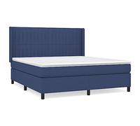 Qnhdfrt Lit à sommier tapissier 160 x 200 cm, lit complet avec matelas à ressorts ensachés et surmatelas, tête de lit réglable, lit rembourré en tissu bleu, cadre en bois stable, meubles de chambre à