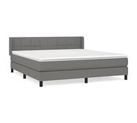 Qnhdfrt Lit à sommier tapissier 160 x 200 cm, lit double avec matelas à ressorts ensachés et surmatelas, gris foncé, lit rembourré avec tête de lit réglable en hauteur, housse en tissu respirant