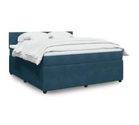 Qnhdfrt Lit à sommier tapissier 180 x 200 cm avec matelas à ressorts ensachés et surmatelas, lit double avec tête de lit, housse en velours bleu, lit rembourré pour chambre à coucher, cadre en bois