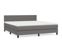 Qnhdfrt Lit à sommier tapissier 180 x 200 cm avec matelas à ressorts ensachés et surmatelas, lit double en cuir synthétique résistant gris, tête de lit réglable en hauteur, système de couchage