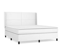 Qnhdfrt Lit à sommier tapissier, 180 x 200 cm, blanc, lit double en cuir synthétique facile d'entretien, avec matelas à ressorts ensachés, surmatelas et tête de lit réglable en hauteur avec oreilles