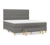 Qnhdfrt Lit à sommier tapissier, 180 x 200 cm, gris foncé, avec matelas à ressorts ensachés, surmatelas et banc, tête de lit réglable en hauteur, lit double moderne pour chambre à coucher