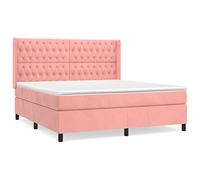 Qnhdfrt Lit à sommier tapissier, 180 x 200 cm, lit double en velours rose, avec matelas à ressorts ensachés et surmatelas, tête de lit réglable en hauteur, meuble stable pour chambre à coucher