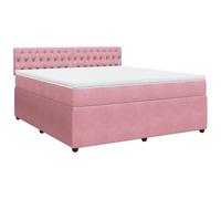 Qnhdfrt Lit à sommier tapissier, 180 x 200 cm, rose élégant, lit double complet avec matelas à ressorts ensachés, surmatelas, tête de lit et sommier à lattes, lit rembourré en velours doux