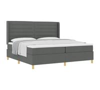 Qnhdfrt Lit à sommier tapissier, 200 x 200 cm, gris foncé, ensemble complet avec matelas et surmatelas, tête de lit réglable, cadre en bois, pieds dorés, lit rembourré moderne