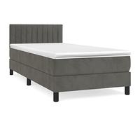 Qnhdfrt Lit à sommier tapissier 80 x 200 cm avec matelas à ressorts ensachés et surmatelas, lit capitonné en velours gris foncé, lit simple avec tête de lit réglable en hauteur pour chambre à coucher