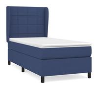 Qnhdfrt Lit à sommier tapissier 80 x 200 cm en bleu - Ensemble complet avec matelas à ressorts ensachés, surmatelas et tête de lit réglable en hauteur - Housse en tissu respirant pour lit simple