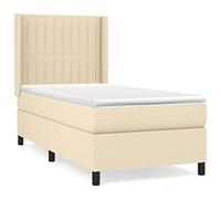 Qnhdfrt Lit à sommier tapissier 80 x 200 cm, lit simple avec matelas à ressorts ensachés et surmatelas, tête de lit réglable en hauteur, housse en tissu crème, cadre en bois massif pour chambre à