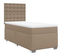 Qnhdfrt Lit à sommier tapissier, 80 x 200 cm, marron cappuccino, lit simple avec matelas à ressorts ensachés et surmatelas, lit rembourré avec tête de lit réglable, cuir synthétique, sommier à lattes