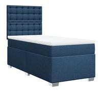 Qnhdfrt Lit à sommier tapissier 90 x 190 cm avec matelas à ressorts ensachés et surmatelas, lit simple avec tête de lit réglable en hauteur, lit rembourré en tissu bleu