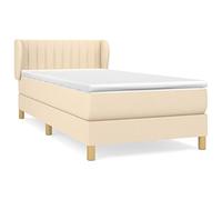 Qnhdfrt Lit à sommier tapissier 90 x 190 cm crème - Ensemble complet avec matelas à ressorts ensachés, surmatelas et tête de lit réglable en hauteur - Lit rembourré pour chambre à coucher