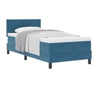 Qnhdfrt Lit à sommier tapissier 90 x 200 cm avec matelas et surmatelas - Lit capitonné en velours - Tête de lit réglable en hauteur - Bleu foncé - Élégant lit simple pour chambre à coucher et chambre