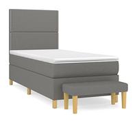 Qnhdfrt Lit à Sommier Tapissier 90x200 cm avec Matelas à Ressorts Ensachés, Surmatelas, Tête de Lit Réglable et Banc de Bout de Lit, Cadre de Lit Complet Adulte en Tissu Gris Foncé