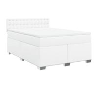 Qnhdfrt Lit Boxspring 140x190 cm avec Matelas et Surmatelas Blanc 4 Pcs | Ensemble complet pour chambre à coucher avec sommier similicuir blanc, ressorts ensachés et surmatelas déhoussable.