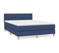 Qnhdfrt Lit Boxspring 140x200 cm avec Matelas et Tête de Lit Bleu | Ensemble complet de lit rembourré pour chambre à coucher avec surmatelas moelleux, hauteur ajustable et soutien moyen.