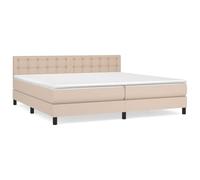 Qnhdfrt Lit Boxspring 200x200 Matelas Surmatelas Cappuccino Similicuir | Ensemble complet pour chambre comprenant tête de lit réglable, matelas ressorts ensachés et surmatelas en mousse.