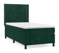 Qnhdfrt Lit Boxspring 90x200 cm avec Matelas et Surmatelas Vert Foncé | Ensemble complet pour chambre à coucher avec tête de lit réglable en hauteur, capitonnage velours et soutien ergonomique.