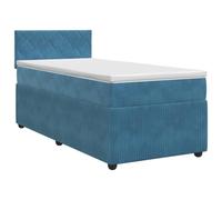 Qnhdfrt Lit Boxspring 90x200 cm avec Matelas Velours Bleu Foncé | Tête de lit réglable 78-88 cm pour chambre adulte avec surmatelas lavable et ressorts ensachés assurant stabilité.