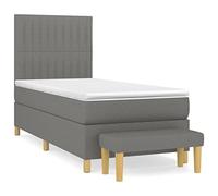 Qnhdfrt Lit Boxspring 90x200 cm Complet avec Matelas à Ressorts Ensachés, Surmatelas, Tête de Lit Réglable et Banc de Chambre, Ensemble Lit 1 Place en Tissu Gris Foncé
