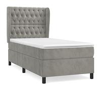 Qnhdfrt Lit Boxspring Complet 90x200 cm avec Matelas Ressorts Ensachés et Surmatelas, Lit à Sommier en Velours Gris Clair et Tête de Lit avec Oreilles pour Adulte