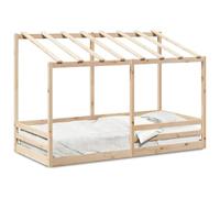 Qnhdfrt Lit Cabane 90x200 cm en Bois de Pin Massif avec Sommier à Lattes | Structure maison originale en pin massif non traité avec barrières 35 cm pour optimiser l'espace dans la chambre.