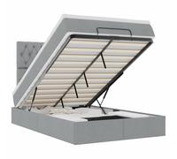 Qnhdfrt Lit capitonné 120 x 190 cm avec espace de rangement, lit ottoman avec matelas à ressorts ensachés et surmatelas, lit hydraulique avec tête de lit, gris clair, cadre de lit en tissu