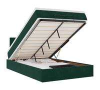 Qnhdfrt Lit capitonné 120 x 190 cm avec matelas et surmatelas, lit ottoman avec espace de rangement, coffre de lit hydraulique, cadre de lit en velours avec tête de lit, couleur vert foncé, dureté