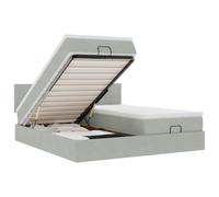 Qnhdfrt Lit capitonné 180 x 200 cm avec espace de rangement, lit ottoman, lit double avec matelas à ressorts ensachés et surmatelas, coffre de lit hydraulique, housse en velours, gris clair