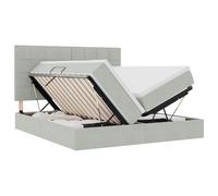 Qnhdfrt Lit capitonné 180 x 200 cm avec matelas et coffre de lit, lit de rangement hydraulique en velours, gris clair, avec tête de lit et surmatelas, cadre en métal stable pour lit double